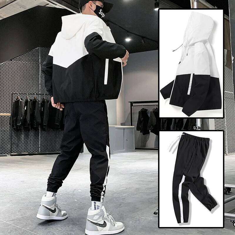 2026 Men Tracksuit Casual Joggers Hooded Sportswear Jackets And Pants 2 Piece Sets Hip Hop Running Sports Suit