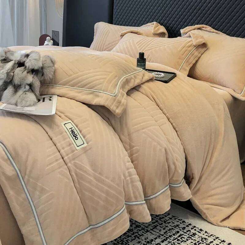 Light winter thickened rabbit four-piece set, high-grade milk fleece warm bedding simple kit series H260312