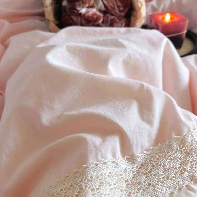 Pink Princess Wedding Lace Ruffles 100% Cotton Bedding Set Duvet Cover Bed Sheet/Bed Skirt/Fitted Sheet Pillowcases 4Pcs H260312