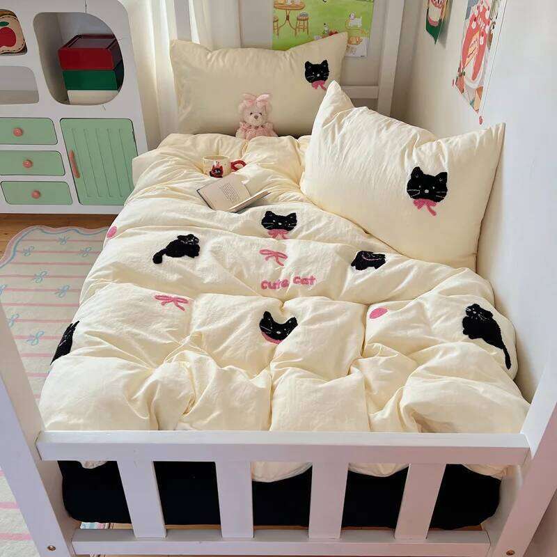 2025 new class A cartoon pure cotton four-piece student small fresh dormitory quilt cover bed sheet three-piece set H260312