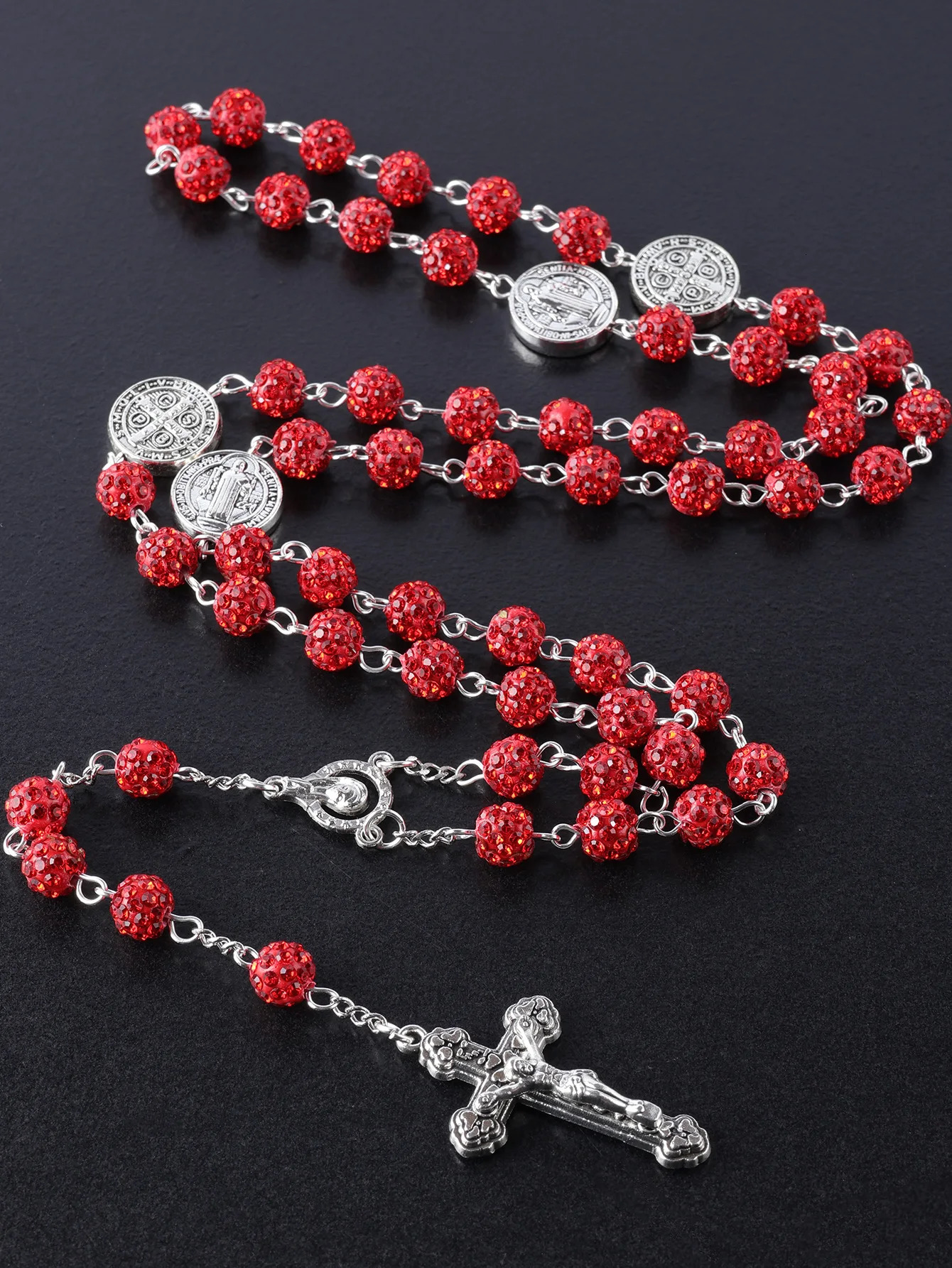 1 piece retro classic multi-color 8mm round rosary DIY pure handmade work cross religious necklace mens and womens jewelry gif 260311
