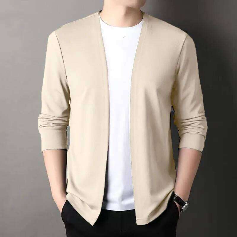 New Cardigan for Men, Thin Spring and Outerwear, Long Sleeve Casual Trendy Versatile Pure Color Slim Fit Autumn