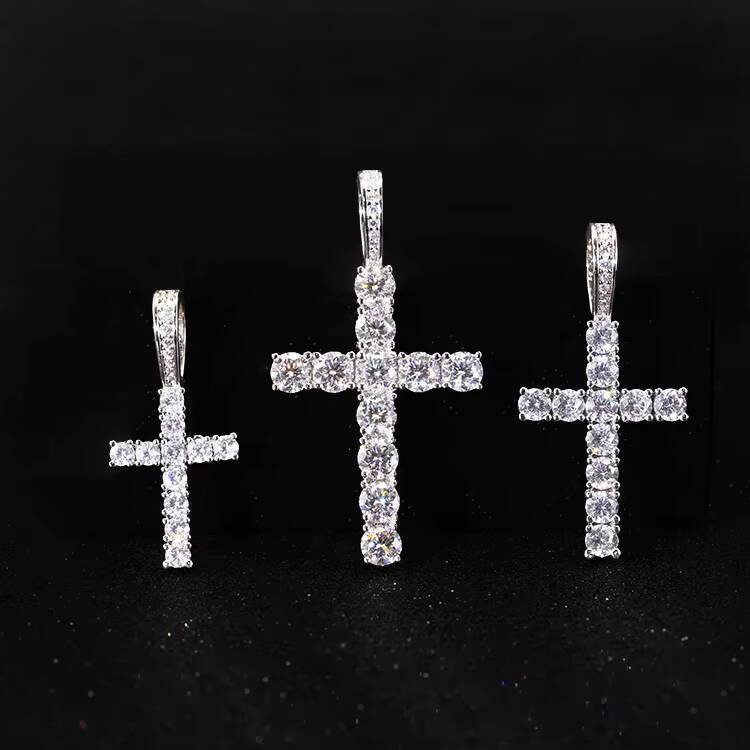 Ready to Ship 2mm to 5mm White Gold Plated 925 Sterling Silver Made VVS Diamond Moissanite Cross Pendant Charm