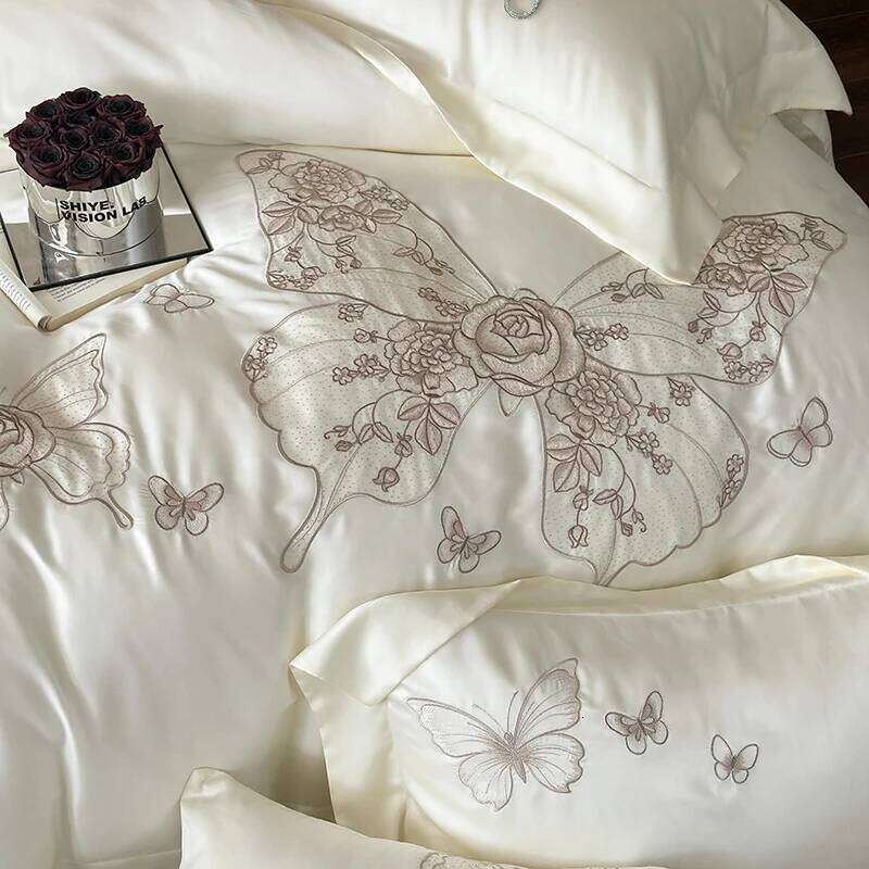 Bedding Set 800TC Lyocell Eucalyptus Fiber Soft Silky Breathable Butterfly Flowers Embroidery Duvet Cover Bed Sheet Pillowcases H260312