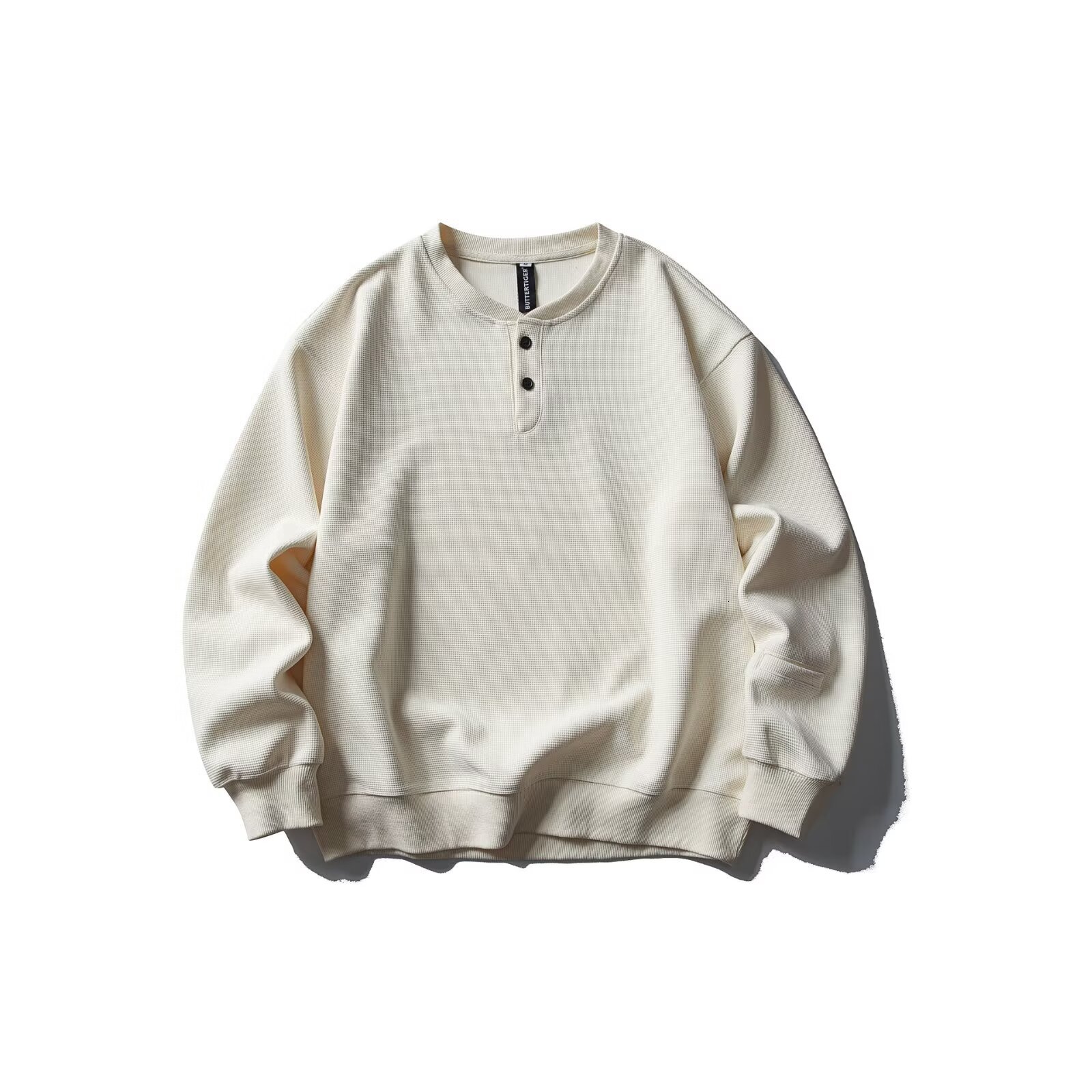 Trendy Brand Autumn New Waffle Knit Henley Collar Sweatshirt For Men Solid Color Designer Hoodie Pullover Base T-shirt Top