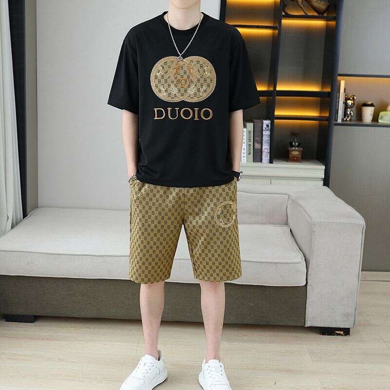 Men's New Summer Casual Sports Short-Sleeve T-Shirt Set, Trendy And Stylish Two-Piece Shorts Fashion Men's Clothing Asia Size