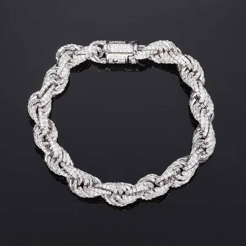 High Quality S925 Silver 8mm VVS D Color Moissanite Iced Tennis Necklace Hip Hop Cuban Link Rope Chain Fine Chains for Men Women