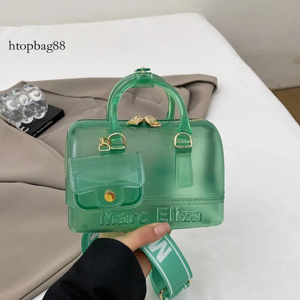 Shell-Shaped Transparent Jelly Elegant Double Handles Solid Handbag with Mini Pendant Summer Color Shoulder Bag