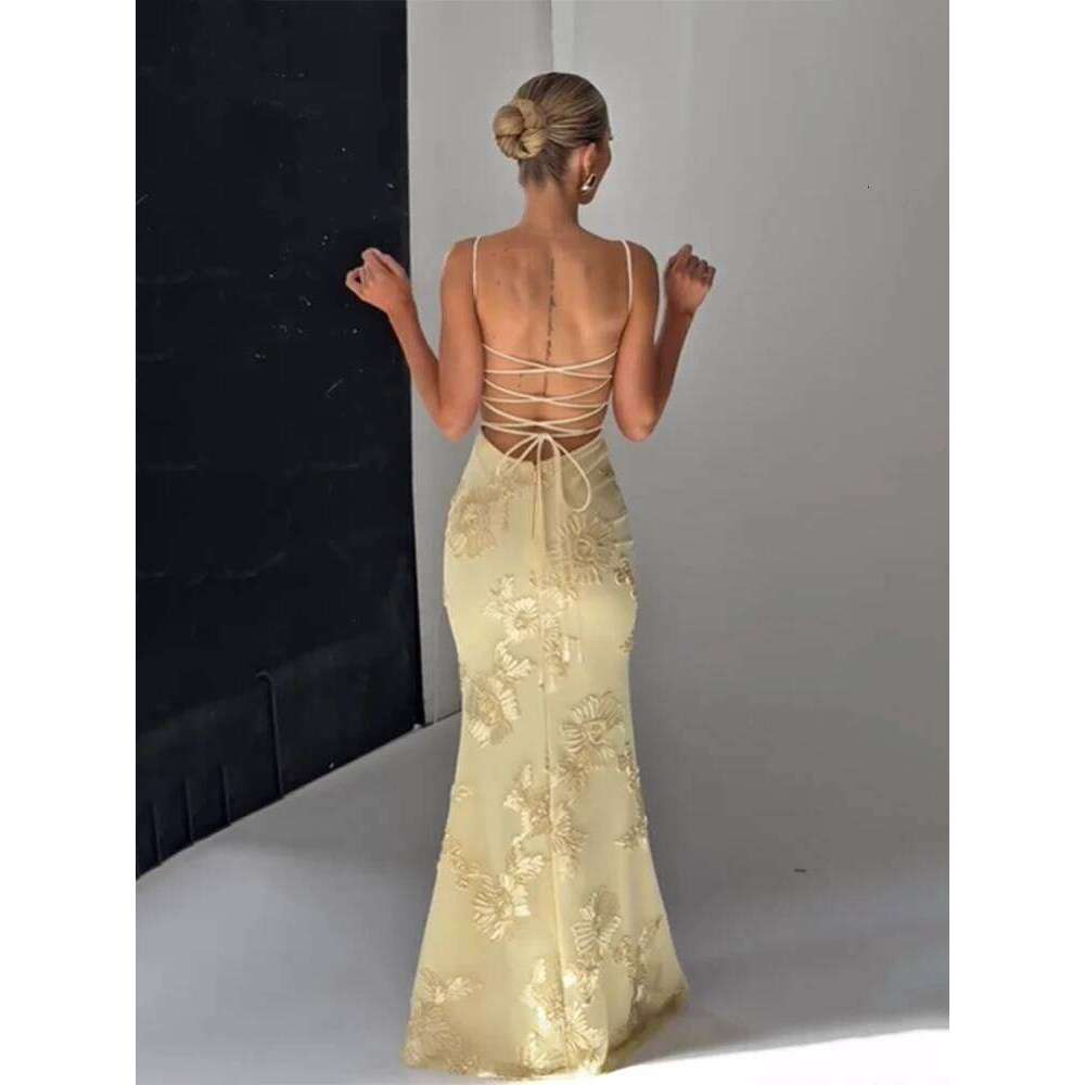 Women Flower Printed Sling Long Dresses Sleeveless Off Shoulder Floor Length Backless Maxi Dress Lady Elegant Chic Party Robe C260312