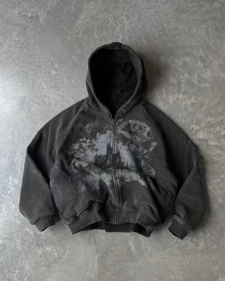 Man Hoodie Y2k Goth Streetwear Men Hip Hop Streetwear Harajuku Gothic Pattern Zip Up 90s Graphic Sweatshirt Japanese Anime 260311