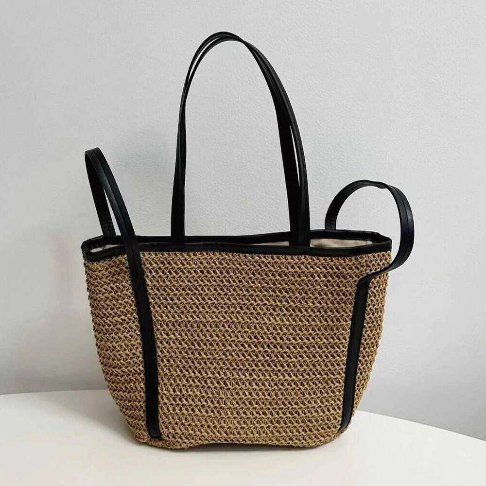 NEW Woven Designer For Women Shoulder Summer Travel Straw Bucket Bag Handbag Soft Crochet Beach Bags Shopper Tote Purse WONST