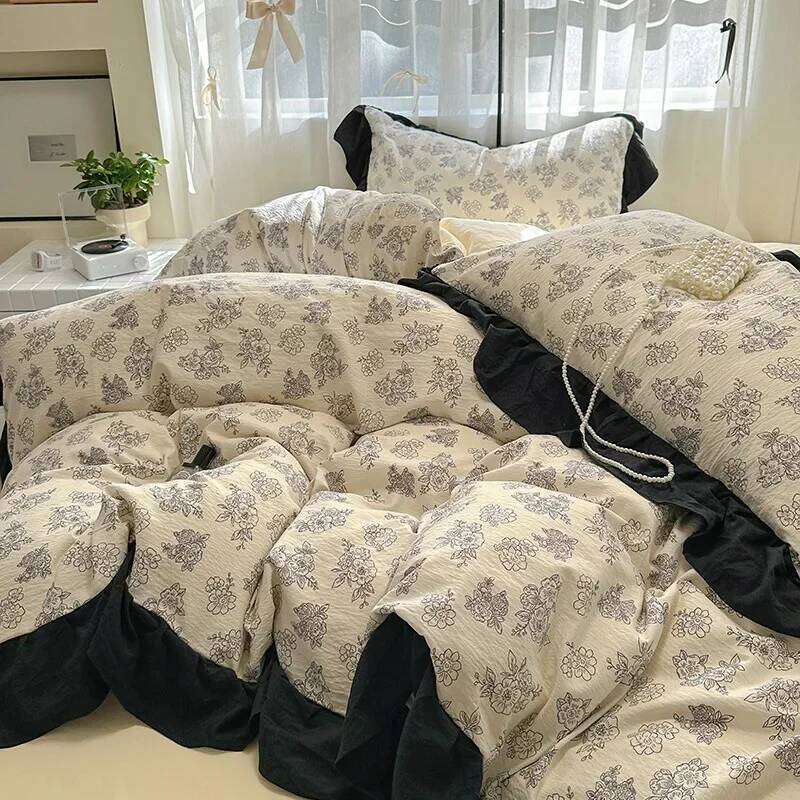 1.5/1.8 Korean Style 100% Cotton Fitted Sheet Sets with Lace Flower Print Bedding Set Seasons Home Bedclothes for Adult Kids H260312