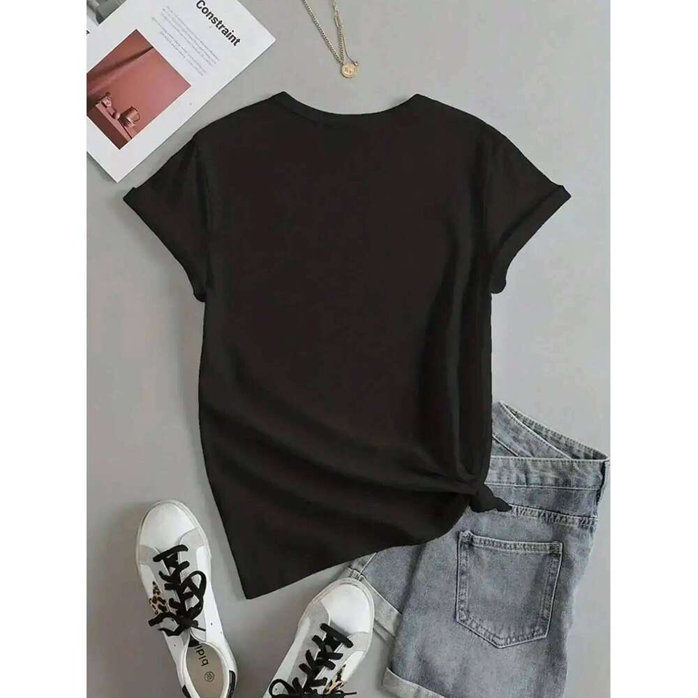 Women's Black Soft Round Neck T-Shirt Classic Fit Casual Tee for Spring Summer Fashion Trendy Top Z260312