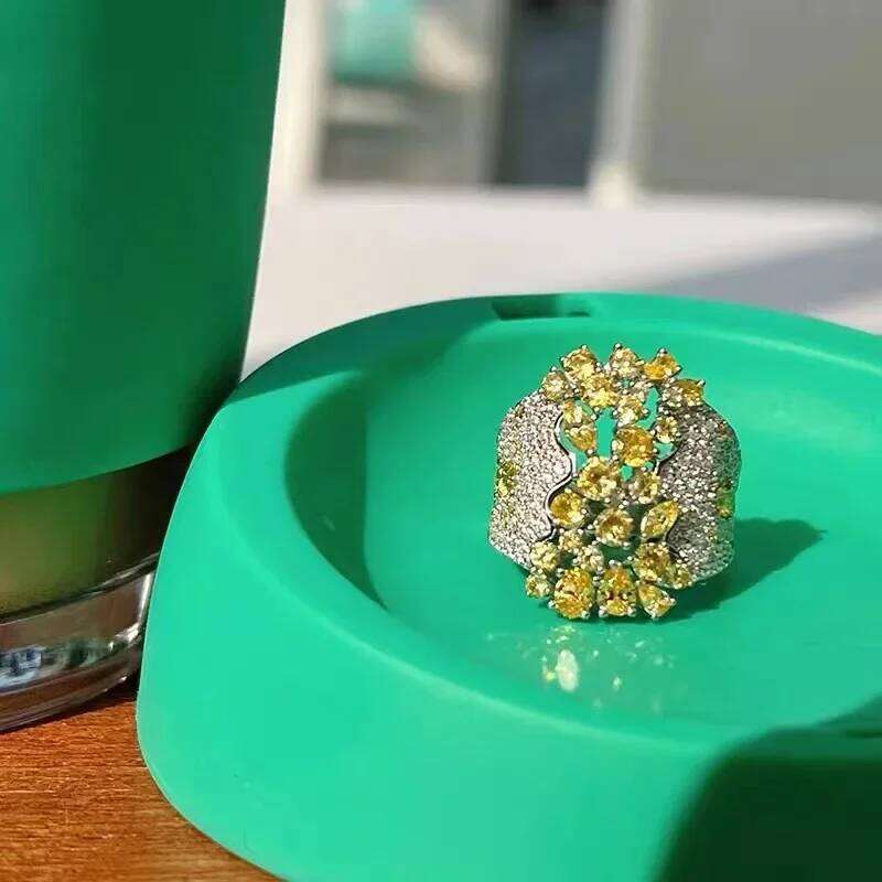 Original 925 Sterling Silver Ring for Women Natural Yellow Cubic Zirconia Wedding Engagement Band Gift Jewelry Senior Accessorie H260312