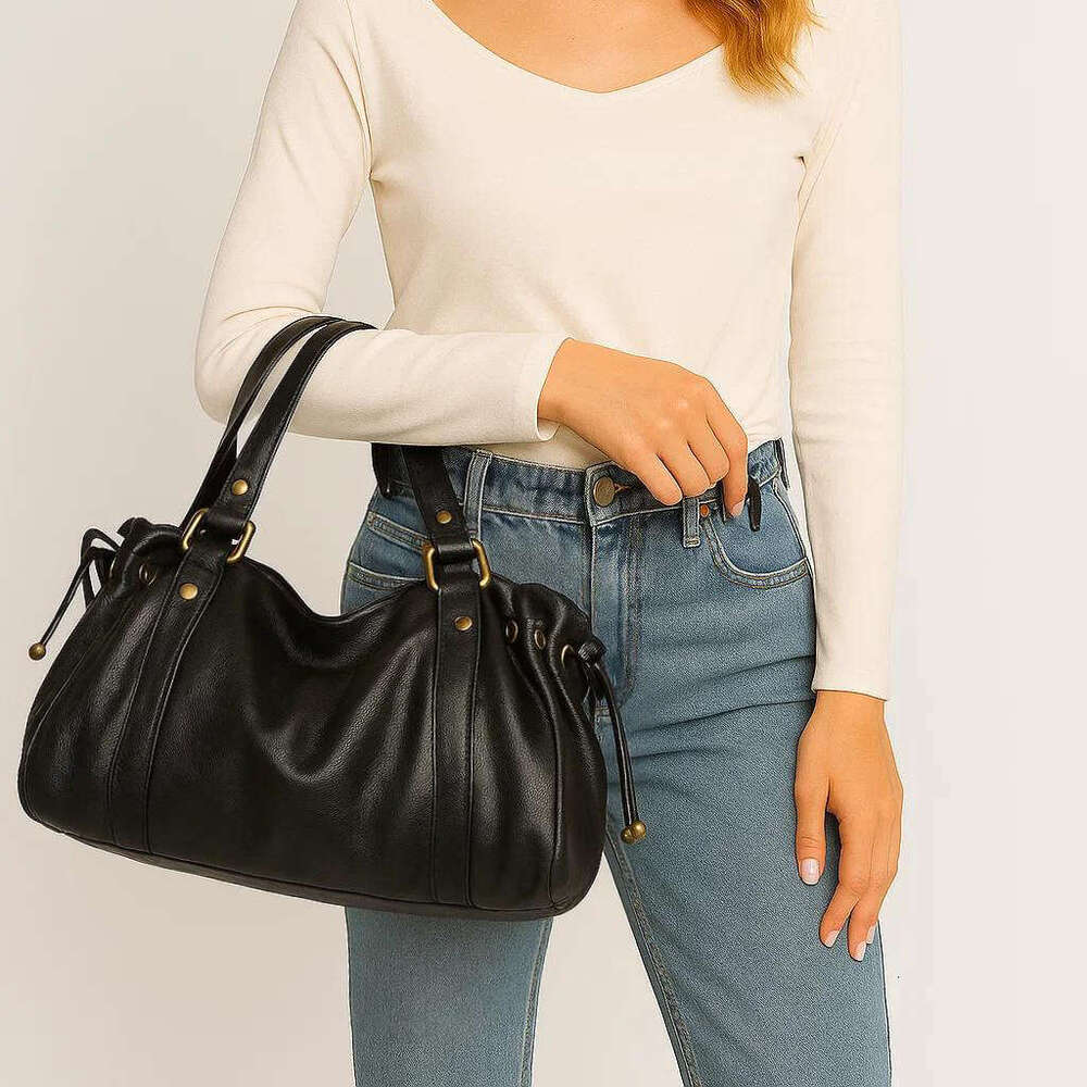 Women S Retro Handbag Autumn Winter Soft Leather Wrinkled Tote Cross Border Large Capacity Shoulder Bag