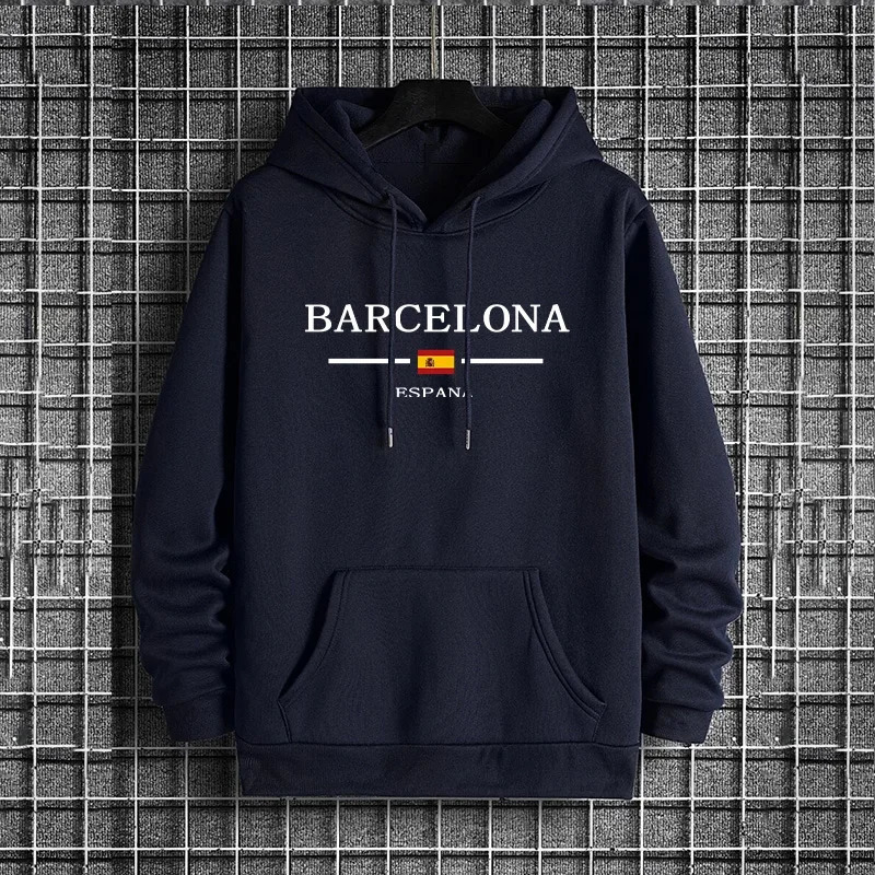 Barcelona Print Mens Hoodie Urban Streetwear Fashion Hip Hop Hooded Sweatshirt Autumn Winter Male Trendy Casual Streetwear Hoody 260309