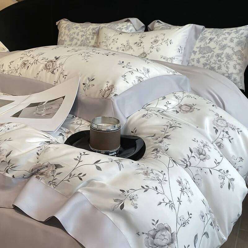 Digital Printing Flowers and Plants Bedding Set Lyocell Eucalyptus Fiber Soft Silky Duvet Cover Bed Sheet Pillowcase 4Pcs H260312