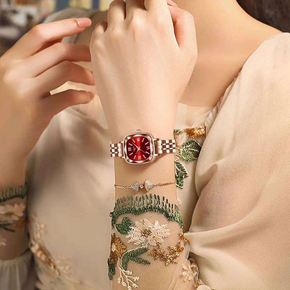 2PCS NIBOSI Women Wristwatches Waterproof Top Brand Ladies Watch Diamond Decor Rectangle Quartz Women's Watches Female Reloj