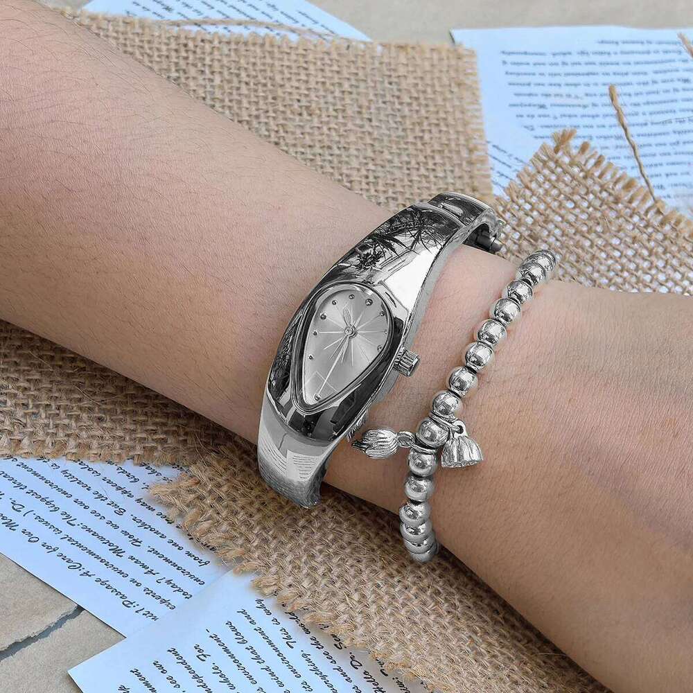 Millennium style shaped y2k water drop retro trend niche female personality medieval watch lotus silver bracelet