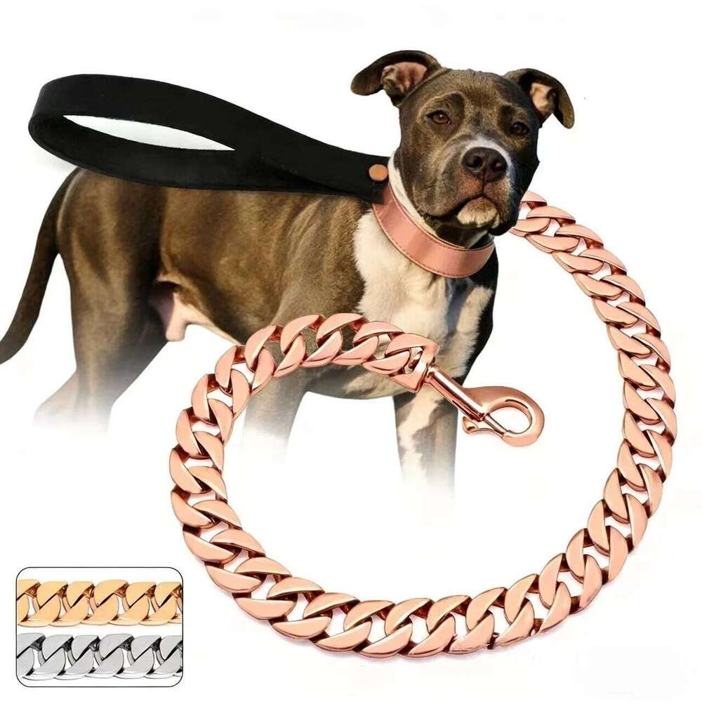 Traction Solid Super Strong Gold Stainles Steel Pet Lead Chain 32Mm 19Mm Bulldog Pitbull Large Dog Collar Leash Bamubi