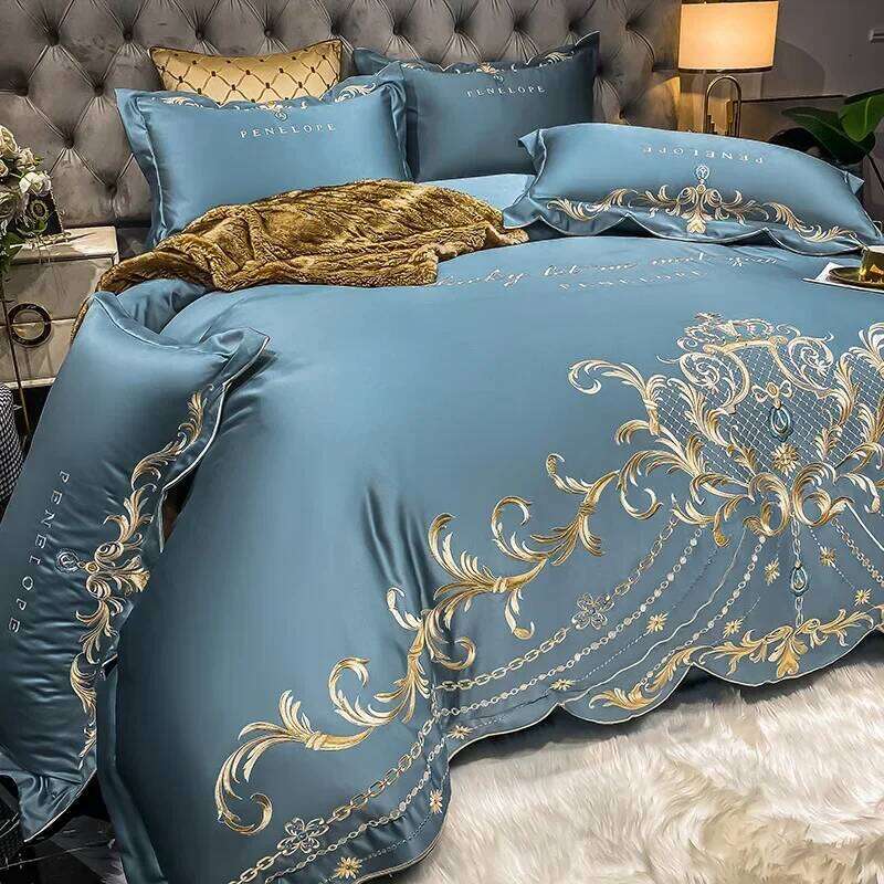 European-Style Bed Sheet Four-Piece Set 100 High-End Atmospheric Ice Silk Quilt Cover Pure Cotton Bedding H260312