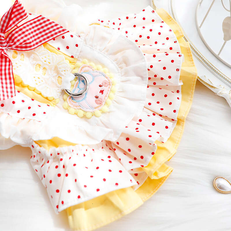 dog Clothes Spring Summer Thin Style Cat Princess Dress Red Dot Yellow Bear Leash Lolita Small Dog Pet Wholesale