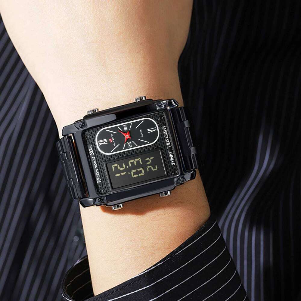 VA VOOM Men Electronic Watch Luxury Stainless Steel Gold LED Working Time Clock Alarm Function Sports Fashion Quartz Watches