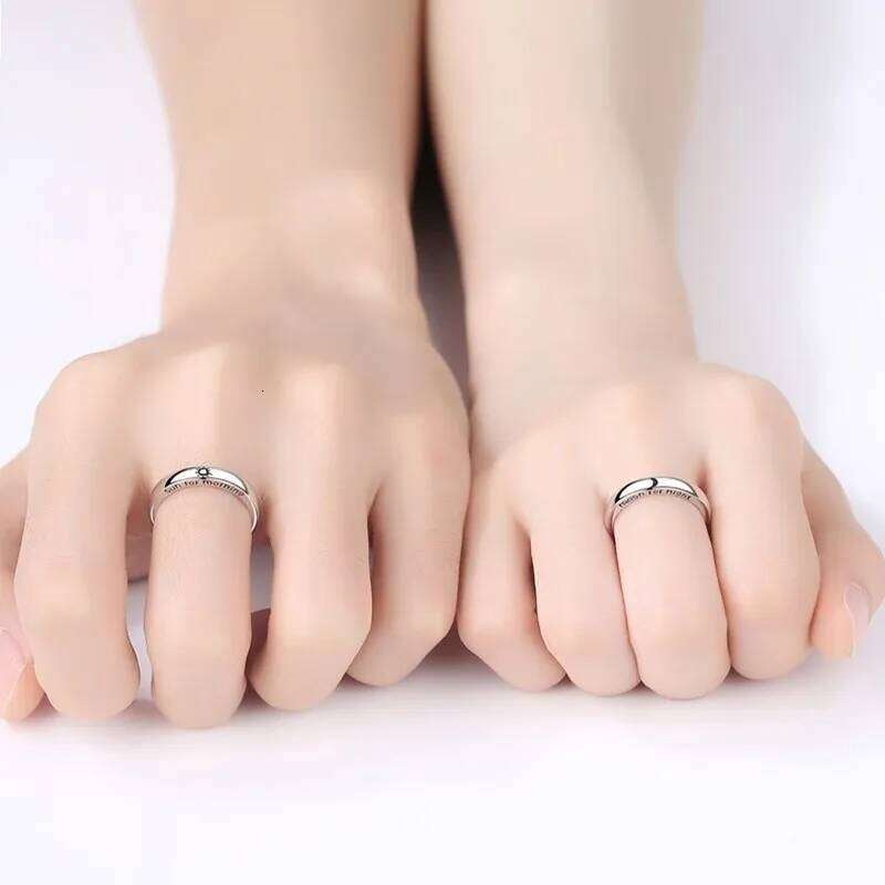 2Pcs Silver Color Sun Moon Couple Rings For Women Romantic Day Night Letter Ring Lover Engagement Banquet Jewelry Dating Gift W260311