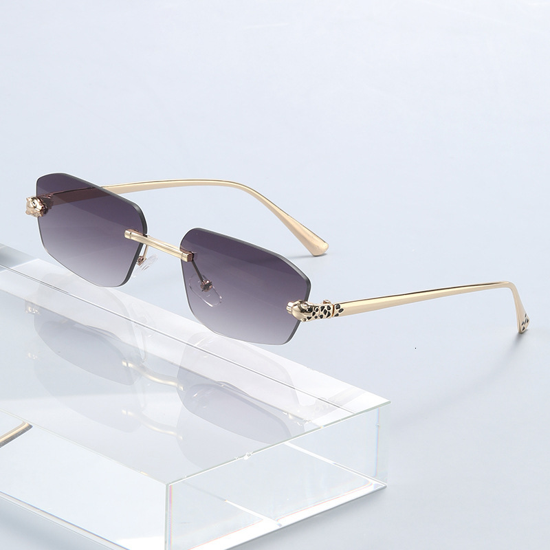 Cheetah Decorative Frameless Polygonal Colorful Men and Women Retro Leopard Head Metal Sunglasses Wholesale
