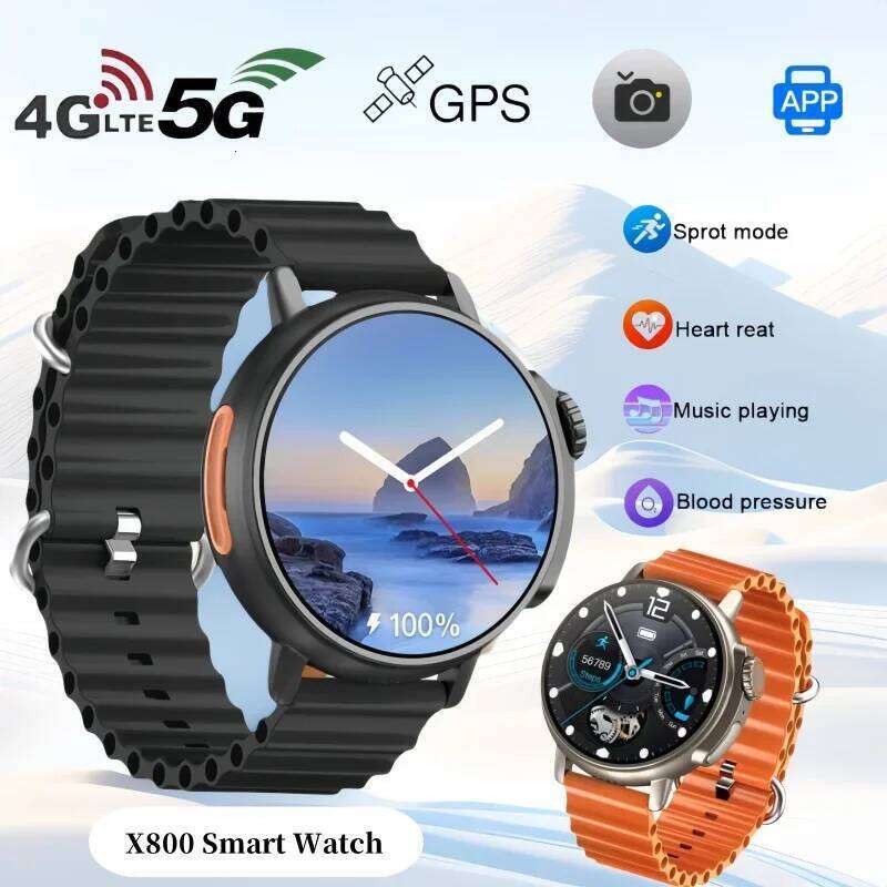 X800 4G Smartwatch for Men Women: 360° Rotatable 200W Camera, GPS, WiFi, 4GB+128GB, Heart Rate Monitor