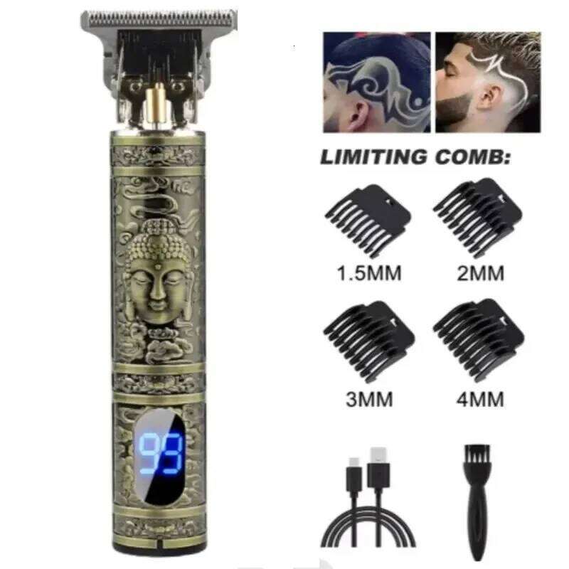 T9 LCD Clipper Oil Shaving Head Pusher Carving Electric Shaver Rechargeble Hair Trimmer for Men Care C260312