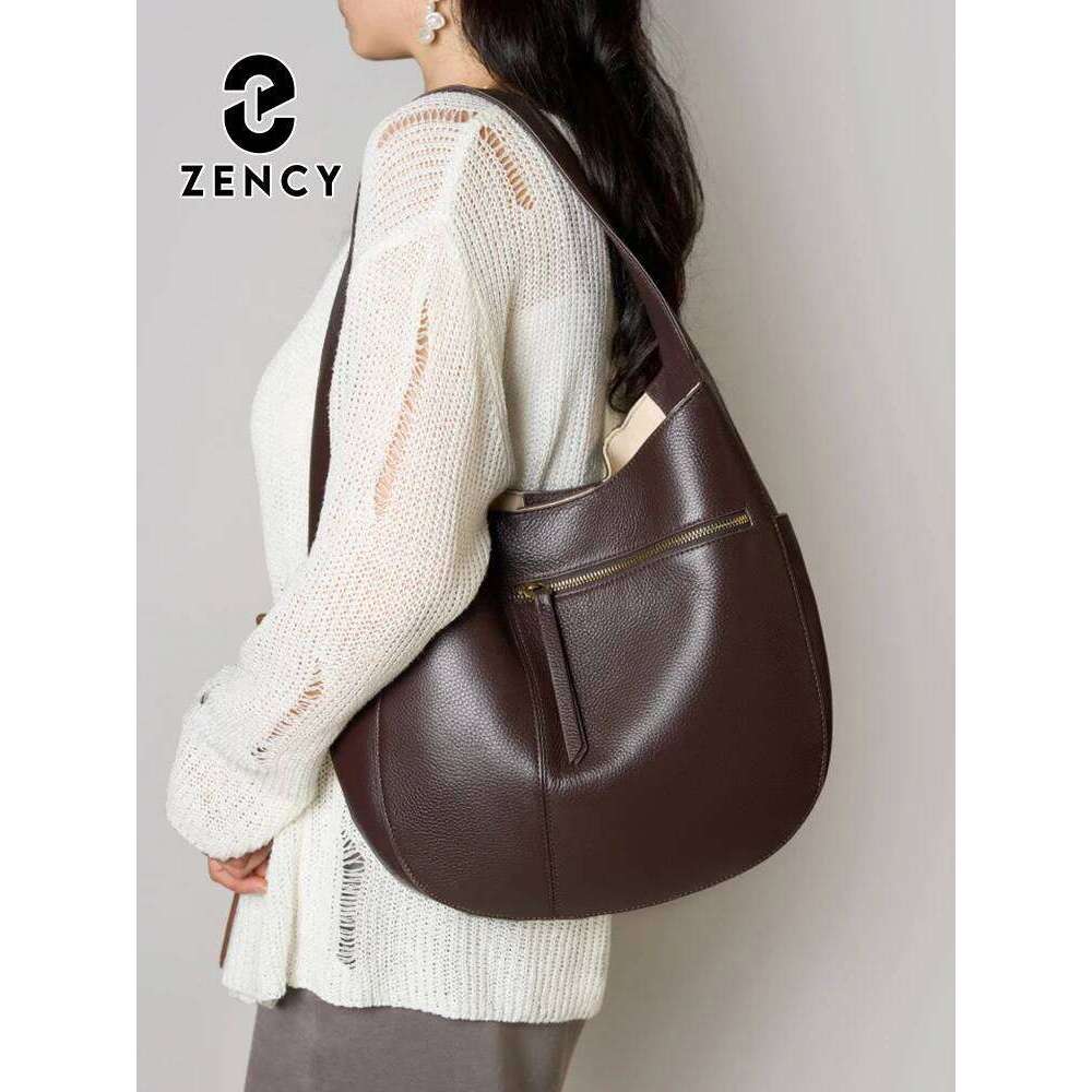 Zency Women's Genuine Leather Top Quality Large Hobo Shoulder Commuters Handbag Designer Bag Big Totes For Beach Travel
