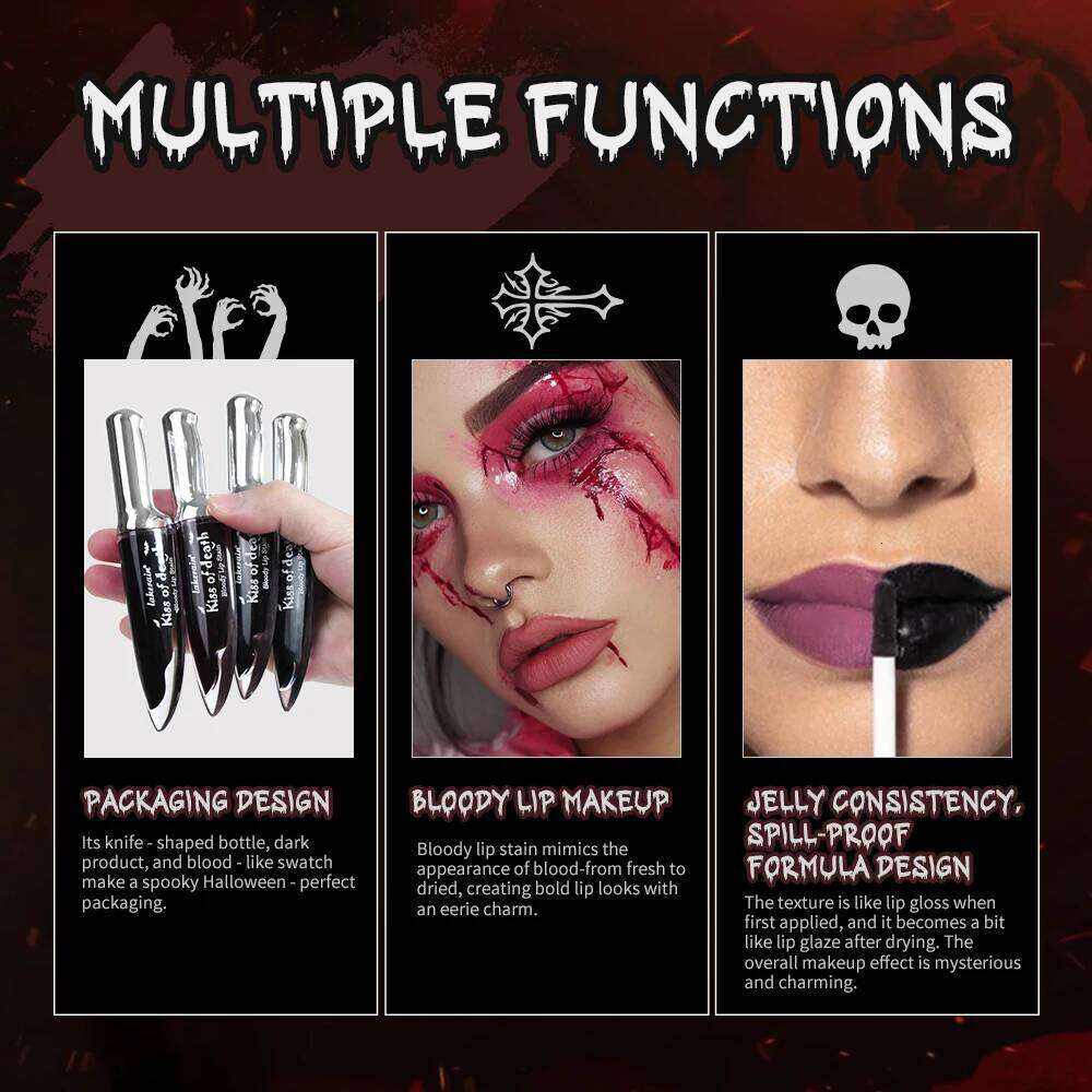 Lip Stain Kiss Death Bloody Gothic Matte Long Lasting Waterproof Change of Black Vampire Halloween Cosplay Makeup W260311