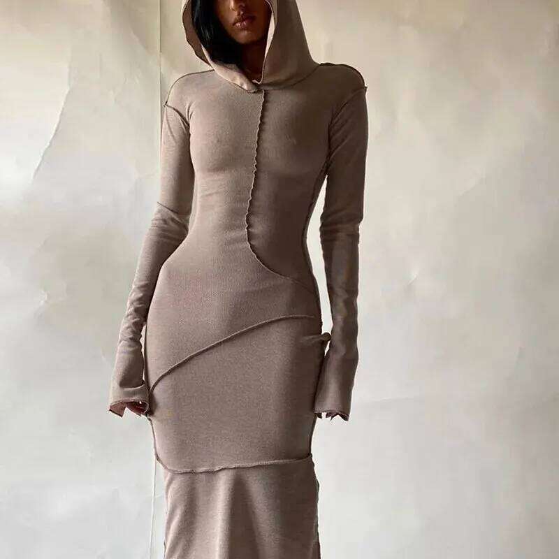 Dulzura Women 2024 Autumn Winter Fashion Sleeve Streetwear Bodycon Black Long Dress Items For Business C260312