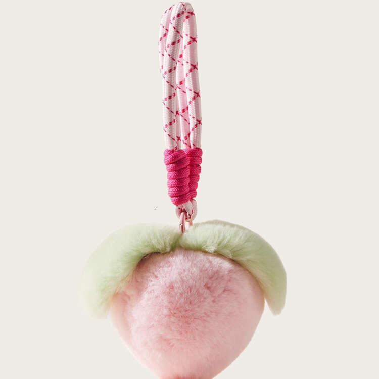 Trendy large-sized cute rex rabbit fur hand strap, peach plush bag pendant, soft and to the touch, fluffy ball decoration