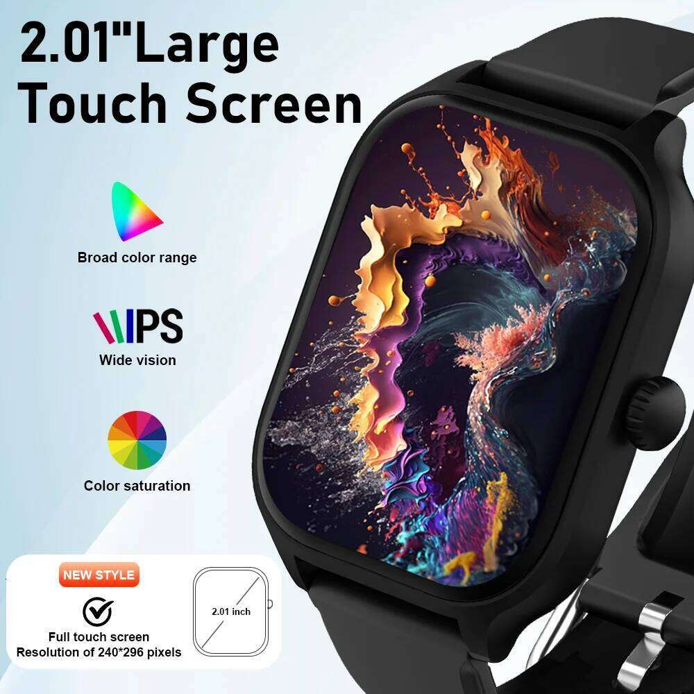 LAXASFIT New Smart 2.01-inch HD Full Touchscreen Sports Fitness Watch Bluetooth Call Smartwatch Men Women Holiday Gift
