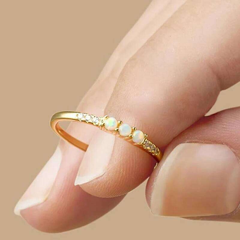 Huitan Trendy Shiny Zirconia Thin Ring Lady Versatile Jewelry Women Simulated Opal Finger Accessories for Daily Wear H260312