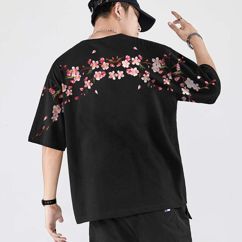 2026 Spring/Summer New Chinese Style Trendy Loose Plum Blossom Embroidered Short T-Shirt For Men And Couples Summer Half Sleeve