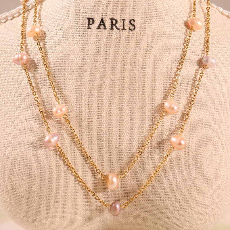 Women's Vintage Necklace: Elegant Natural Freshwater Pearl Necklace For Women Titanium Steel Gold Non-fading O-chain Clavicle Chain Minimalist Da