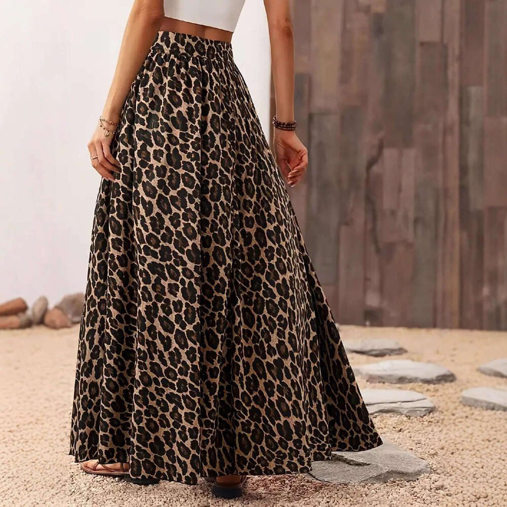 2026 European and American cross-border new leopard print fashion casual high-waisted plus-size women's skirt