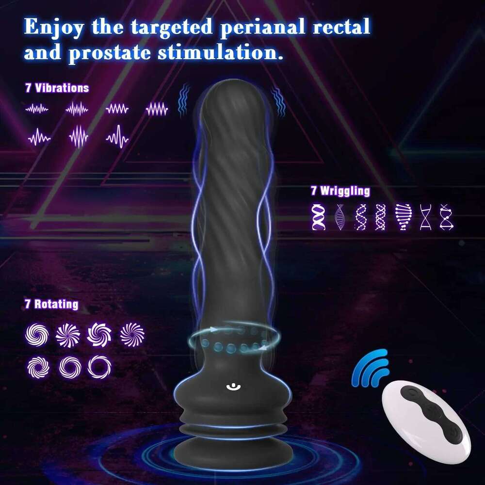 Remote Control Vibrator Male Prostate Massager Wriggling Rotating Vibrating Anal Beads Adult Sex Toys with Suction Cup Z260311