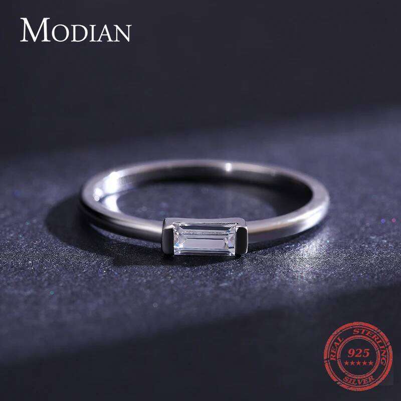 Modian 925 Sterling Silver Fashion Emerald Cut Shiny Clear CZ Wedding Female Rings for Women Simple Rectangle Ring Fine Jewelry H260312