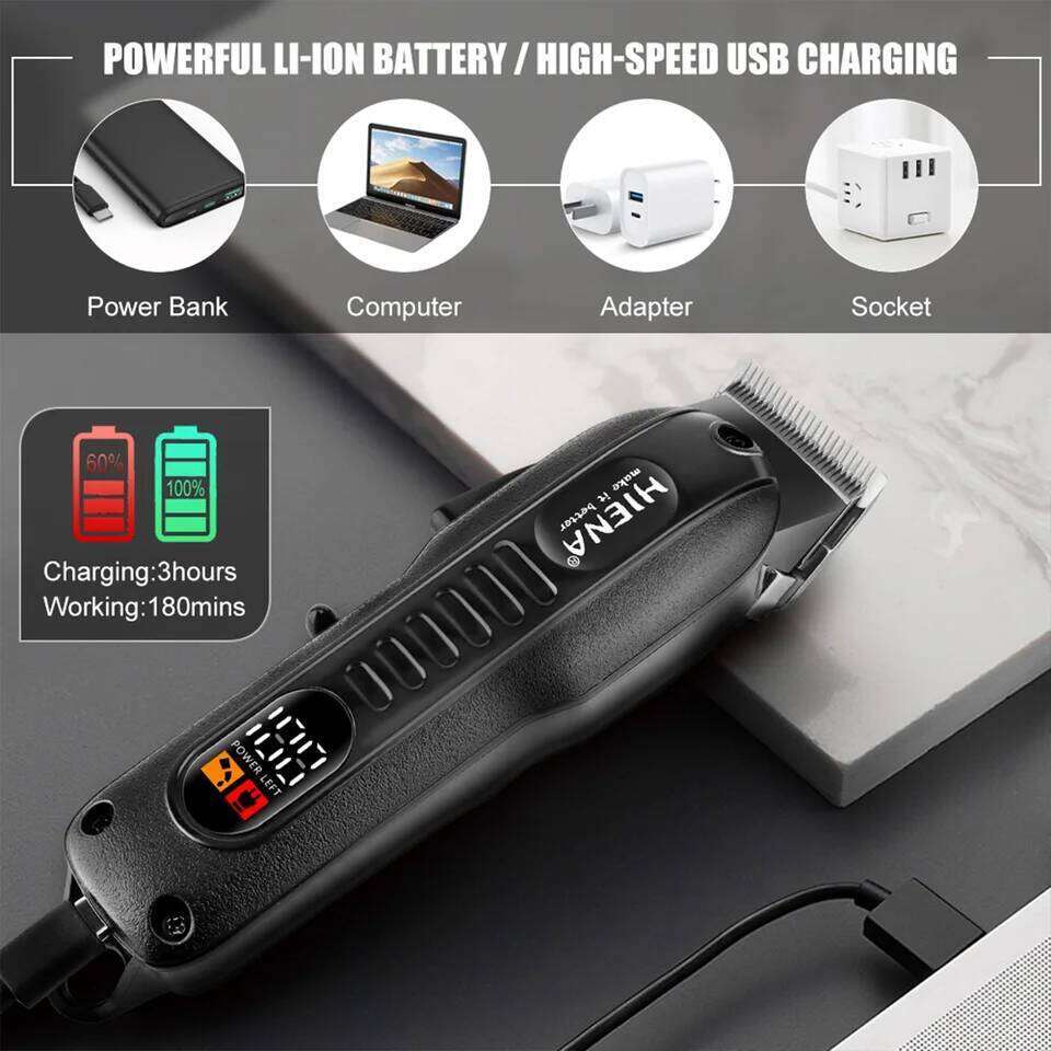 HYN-222 Professional Clippers 5V1A Rechargeable Hair Trimmer Stainless Steel Blade Black Washable Head For Men Styling Tool C260312