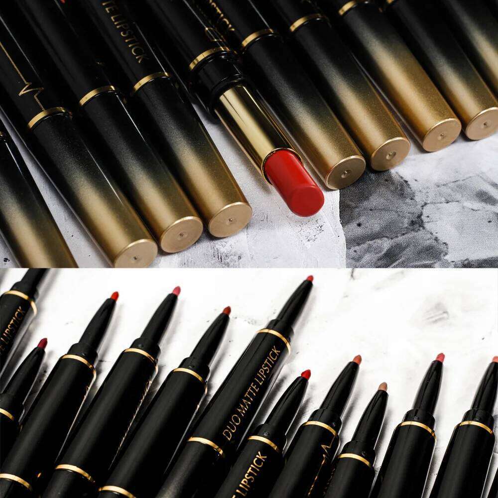 Pudaier Makeup 2 in 1 Matte Lipstick & Liner Nude Stick Pencil Make up Cosmetics Lip Balm Matt Cream Lipbalm Lipliner W260311