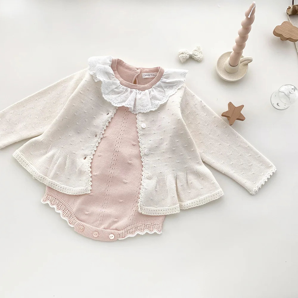 Infant Baby Jumpsuits Lace Knitted Romper Autumn Girl Overall Girls Ruffle Long Sleeve born Clothes 260311