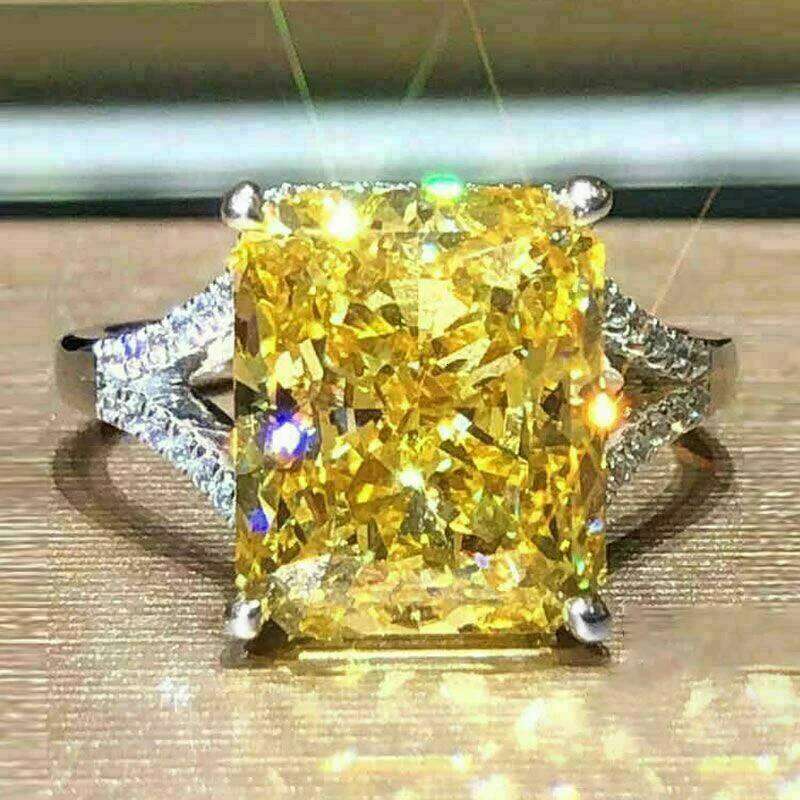 Huitan Square Yellow Cubic Zirconia Women Gorgeous Wedding Anniversary Lady Rings Temperament Elegant Fashion Jewelry Gift H260312