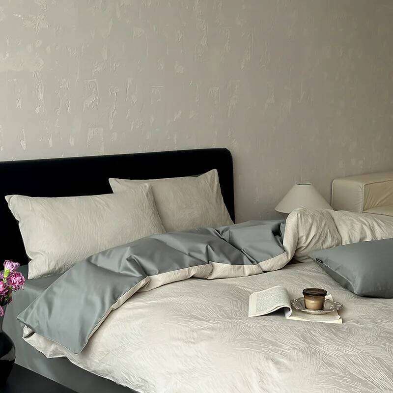 Jacquard four-piece set of simple double-spell light satin long-staple cotton bedding H260312