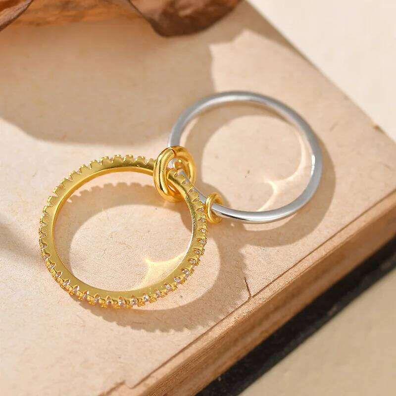 925 Sterling Silver Women Stackable Cubic Zirconia Inlaid Double Layer Rings Multi-Link Connected Stack Full Fine Jewelry H260312