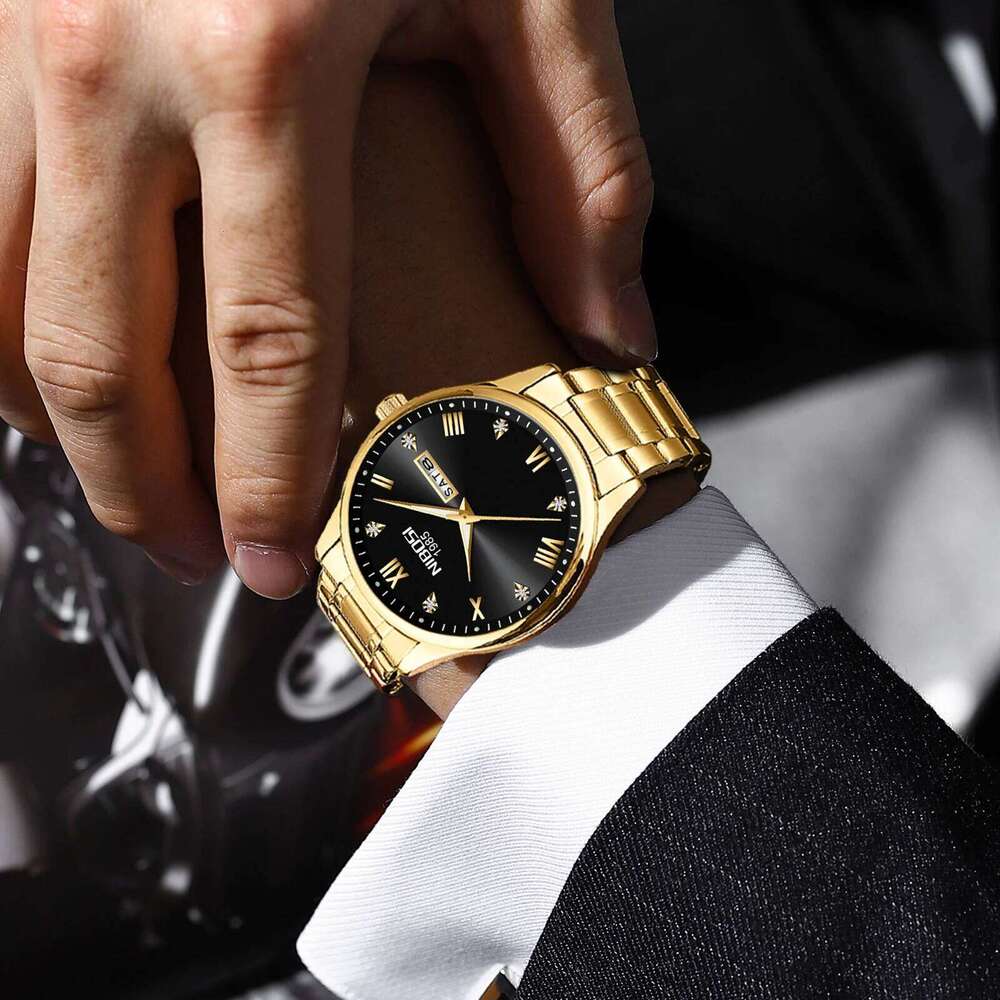 NIBOSI Gold Quartz Watch for Men Top Brand Luxury Week Date Men's Watches Business Waterproof Stainless Steel Sports Wristwatch
