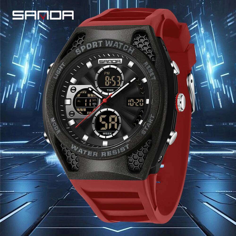 Sanda 3384 Top Sports Electronic Quartz Waterproof Timing Multi functional Military Men's Watch